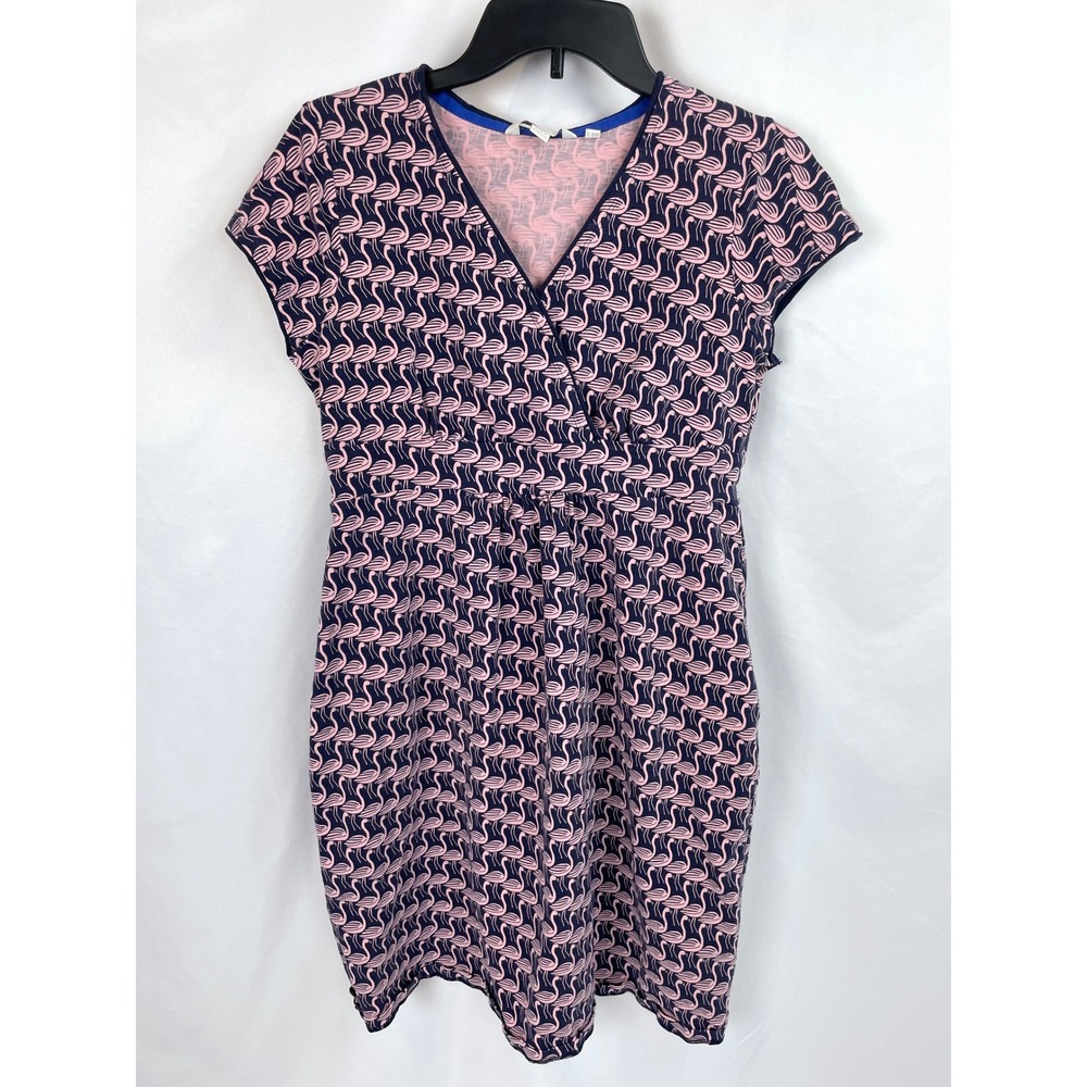 Boden Dress Women US 10P Blue Pink Flamingo Cap Sleeve Faux Wrap